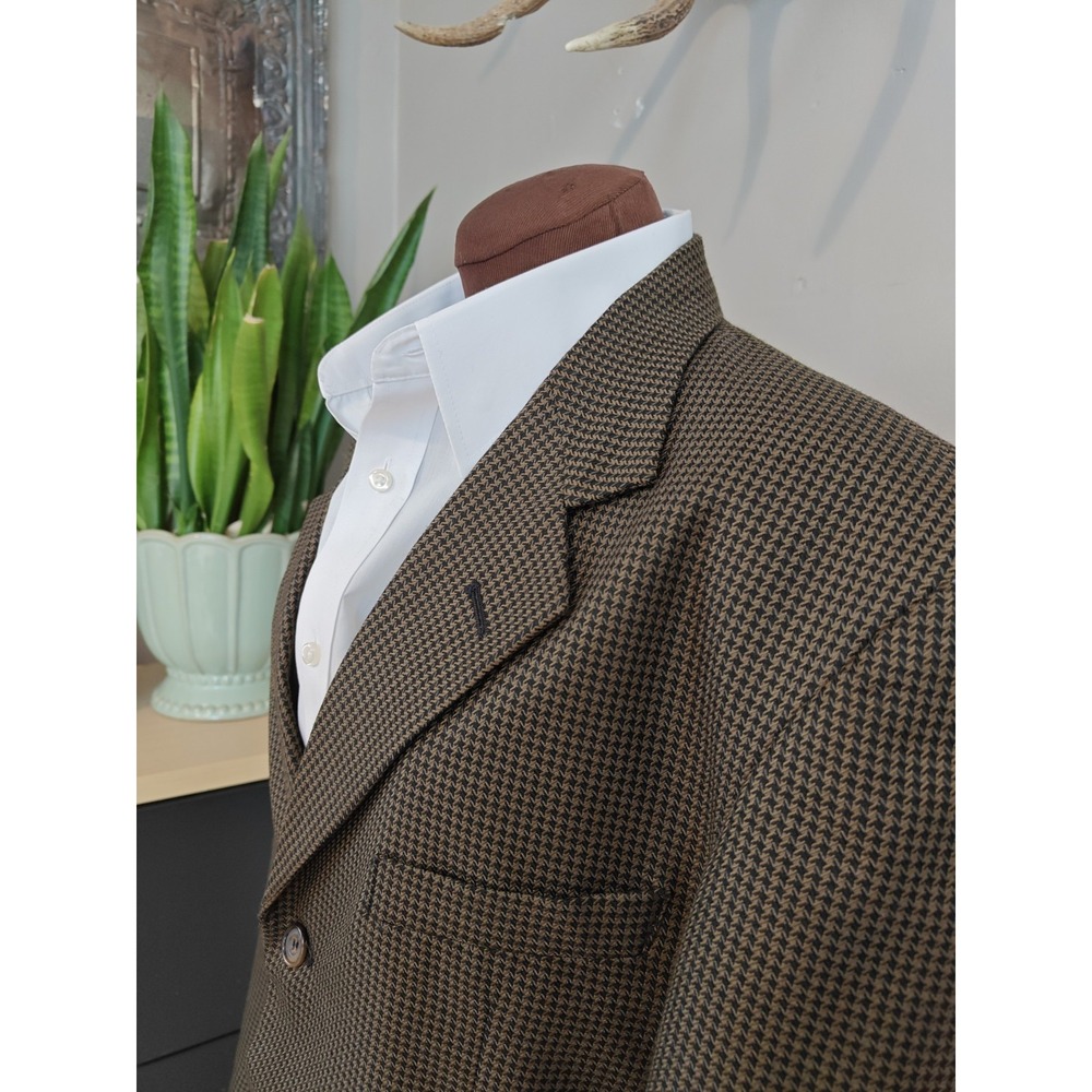 J Riggins Mens Sports Coat 42R Brown Geometric Wool Blazer 3 Button USA E703